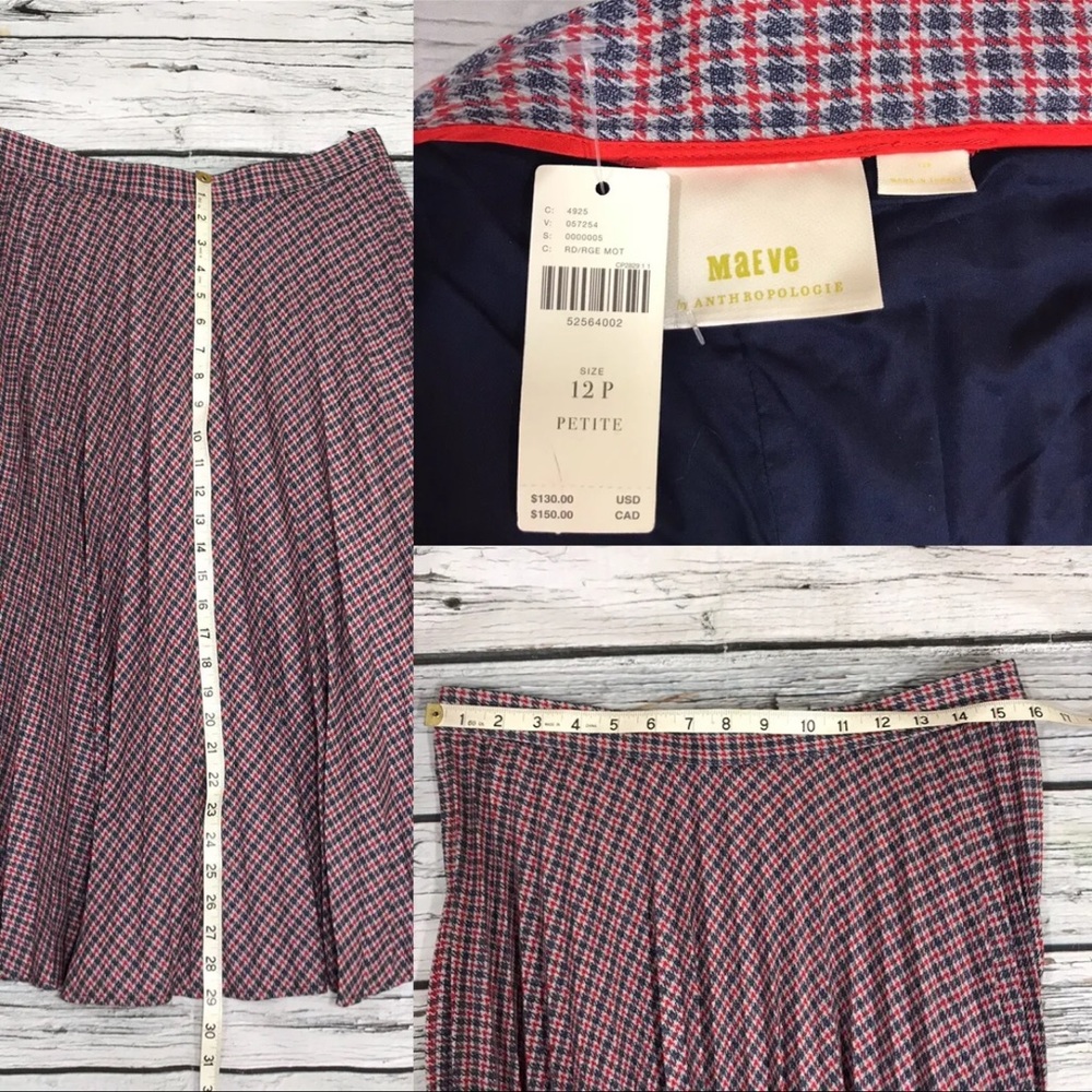 Anthropologie Maeve Plaid Skirt Pleated A-Line High Waist Knit Midi Women’s 12 P - Picture 12 of 13